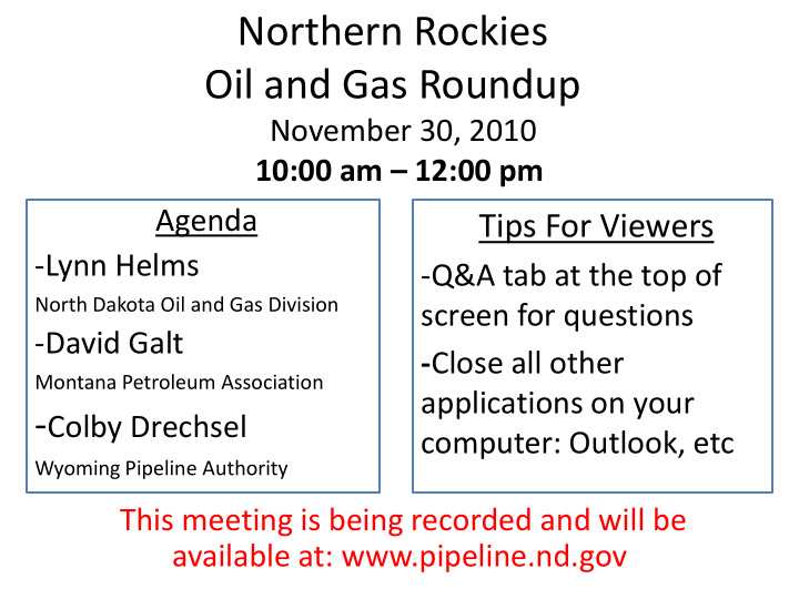 northern rockies oil and gas roundup
