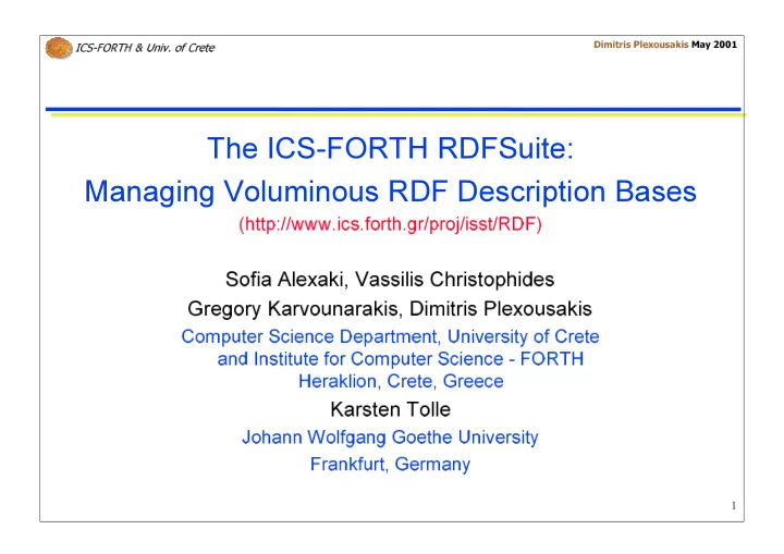 the ics forth rdfsuite managing voluminous rdf