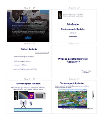What is Electromagnetic  Radiation?  The Electromagnetic Spectrum    Interactions with Matter