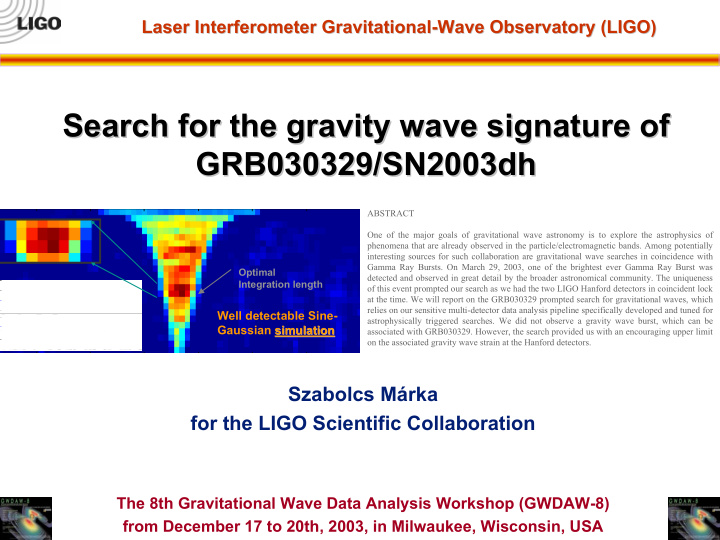 search for the gravity wave signature of search for the
