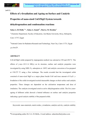 Effects of  - Irradiation and Ageing on Surface and Catalytic  Properties of nano-sized CuO/MgO