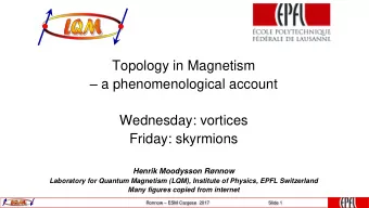 a phenomenological account  Wednesday: vortices  Friday: skyrmions  Henrik Moodysson Rnnow