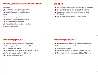 INF-5610, Matematiske modeller i medisin  Eksamen  Forelesere:  Det blir oppgitt seks temaer,