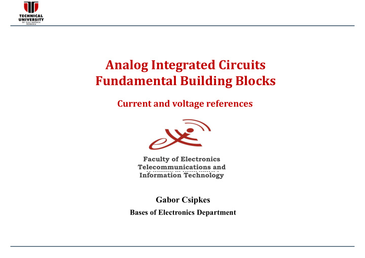 analog integrated circuits fundamental building blocks