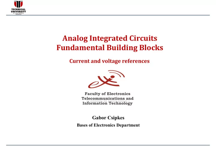 analog integrated circuits fundamental building blocks