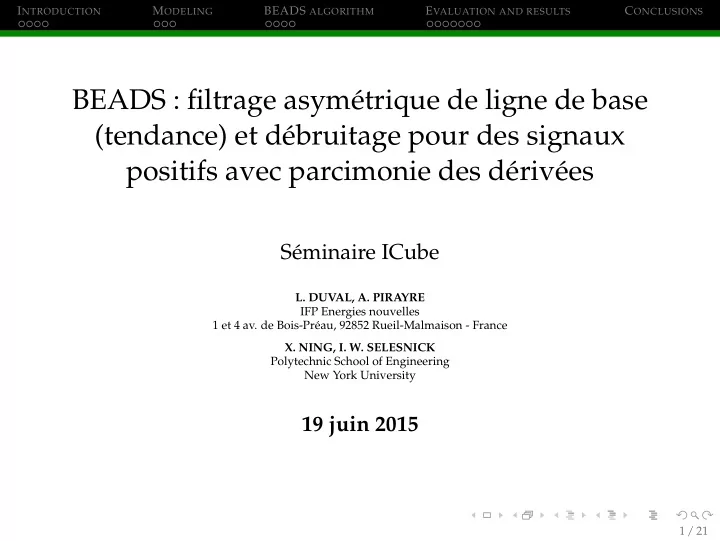 beads filtrage asym etrique de ligne de base tendance et