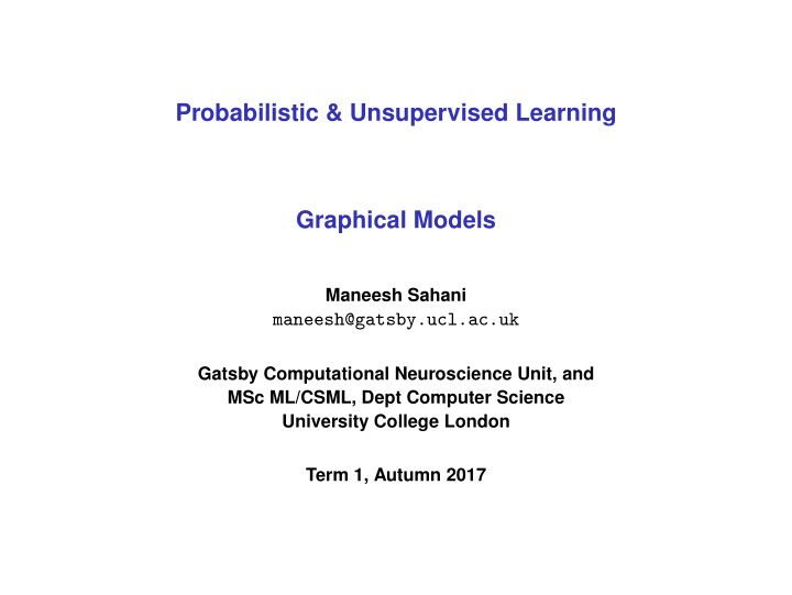 probabilistic unsupervised learning graphical models