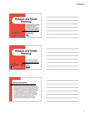 Religion and Estate  Planning  Handout materials are available  for download or printing on the