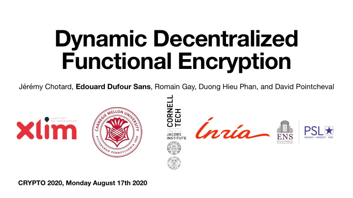 dynamic decentralized functional encryption