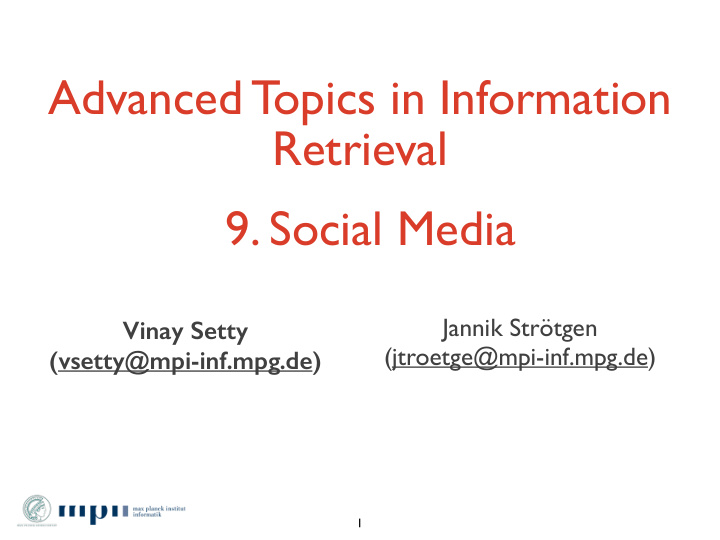 advanced topics in information retrieval 9 social media