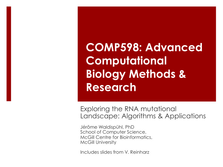comp598 advanced computational biology methods research
