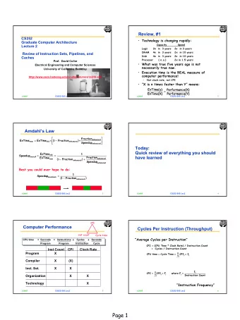 Page 1  Example: Branch Stall Impact  Example: Calculating CPI bottom up  Run benchmark and collect