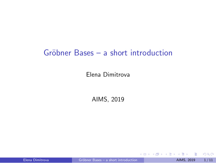 gr obner bases a short introduction