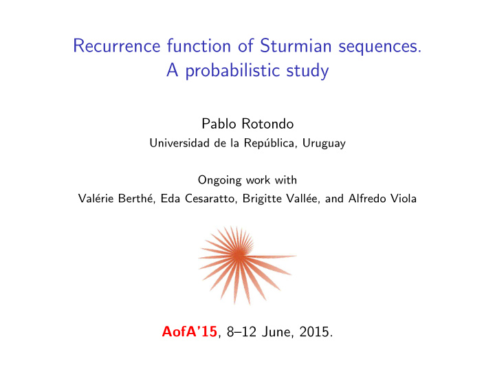 recurrence function of sturmian sequences a probabilistic