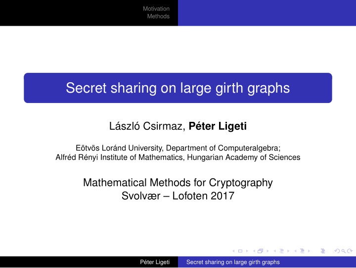 secret sharing on large girth graphs