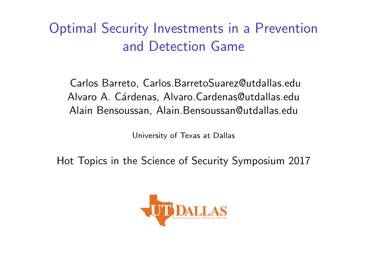 optimal security investments in a prevention and