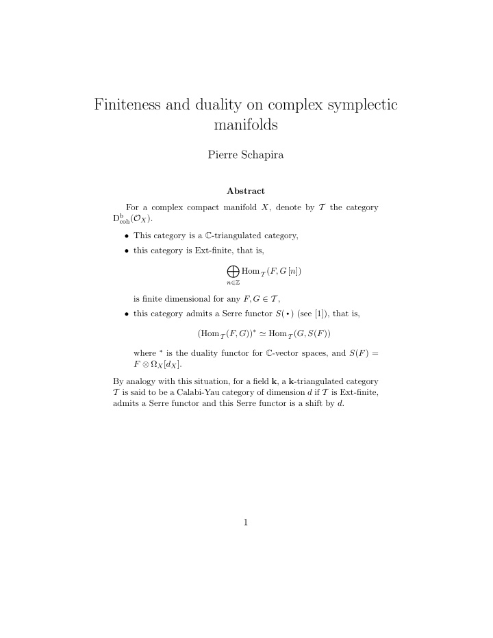 finiteness and duality on complex symplectic manifolds