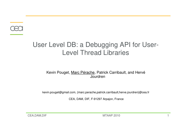 user level db a debugging api for user level thread