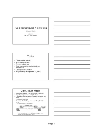 CS 640: Comput er Net working  Ashut osh Shukla  Lect ure 3  Net work Programming  Topics