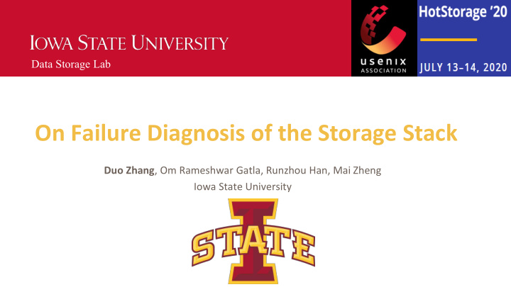 on failure diagnosis of the storage stack
