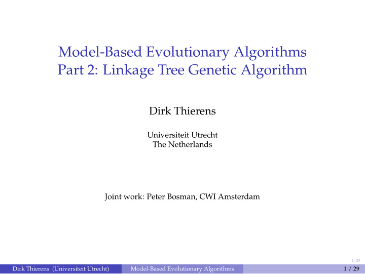 model based evolutionary algorithms part 2 linkage tree