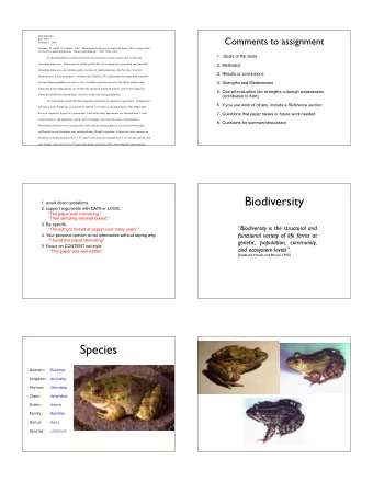 Biodiversity  1. avoid direct quotations  2. support arguments with DATA or LOGIC.  The paper
