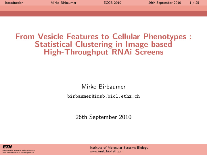 from vesicle features to cellular phenotypes statistical