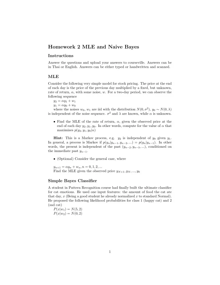 homework 2 mle and naive bayes