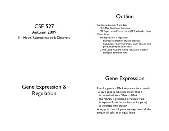 Outline  CSE 527  Previously: Learning from data  MLE: Max Likelihood Estimators  Autumn 2009  EM: