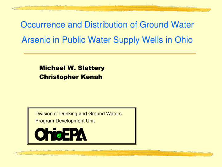 occurrence and distribution of ground water arsenic in