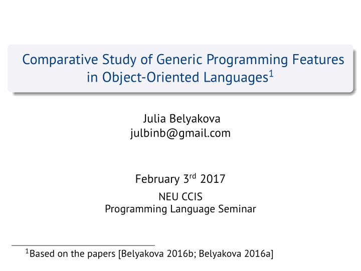 comparative study of generic programming features