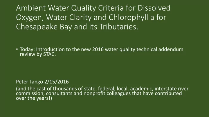 oxygen water clarity and chlorophyll a for