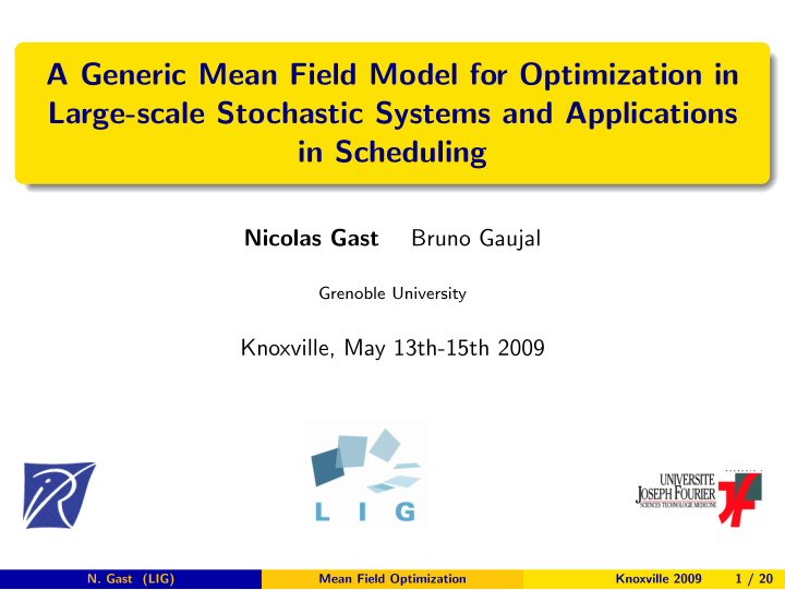a generic mean field model for optimization in large