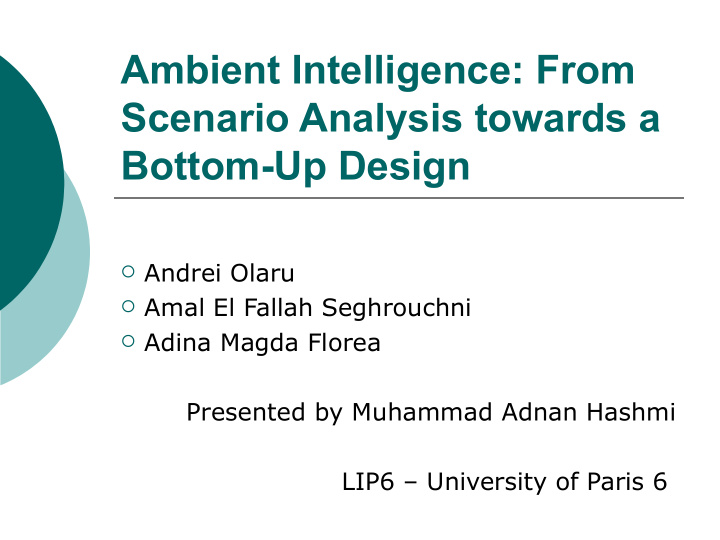 ambient intelligence from scenario analysis towards a
