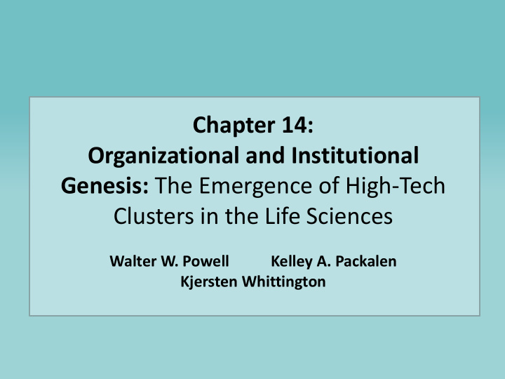 chapter 14 organizational and institutional genesis the