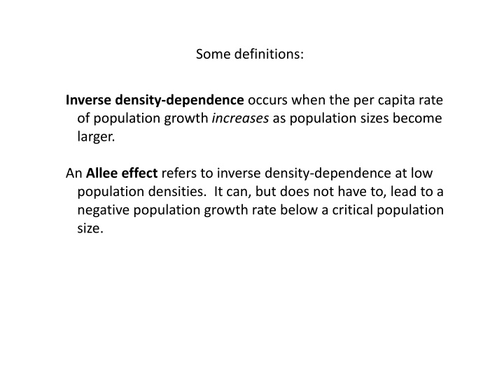 some definitions inverse density dependence occurs when