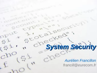 System Security  System Security  Aurlien Francillon  francill@eurecom.fr  Administrativa...