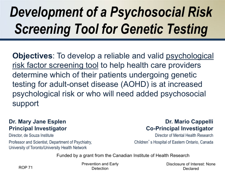 development of a psychosocial risk screening tool for
