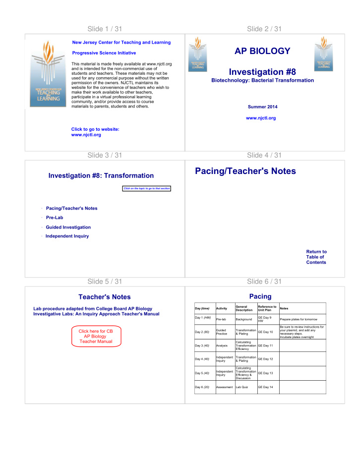 pacing teacher s notes