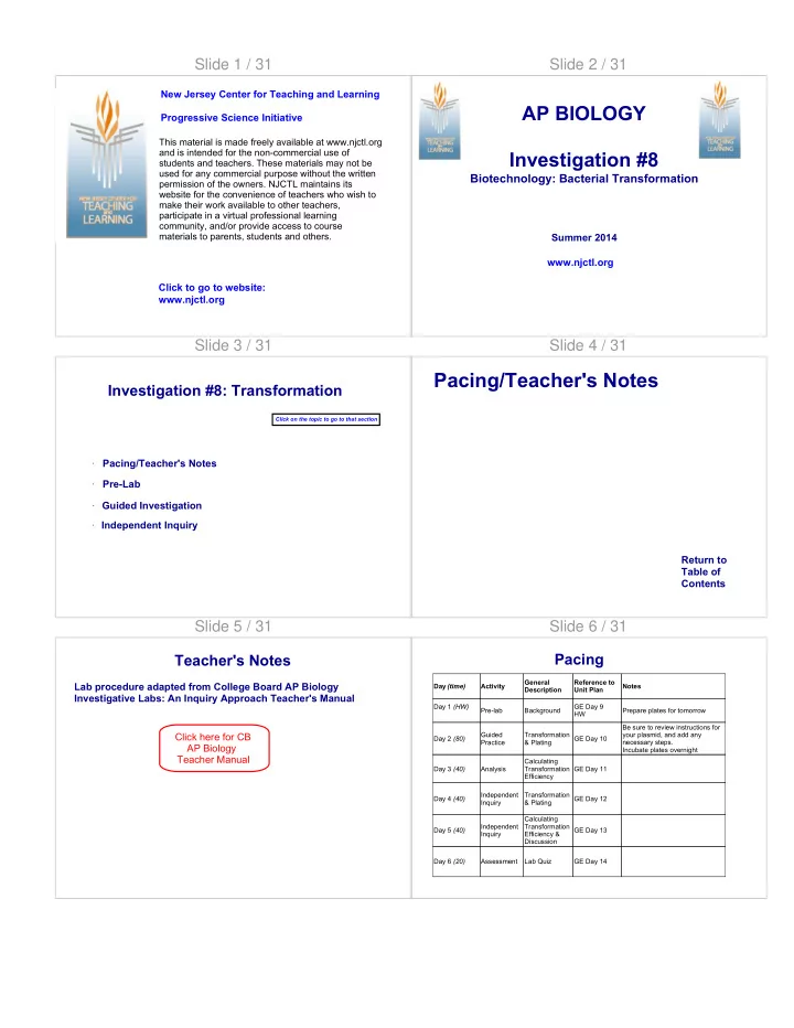 pacing teacher s notes