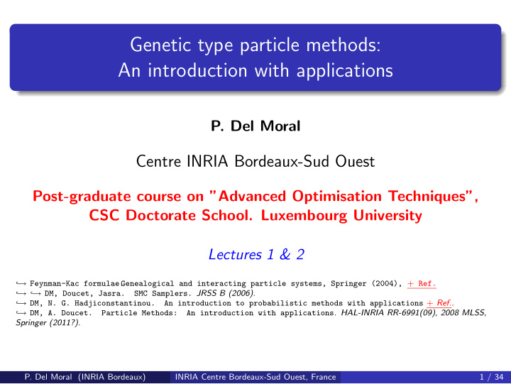 genetic type particle methods an introduction with