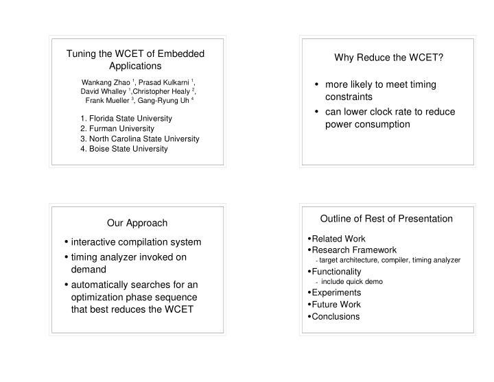 tuning the wcet of embedded why reduce the wcet