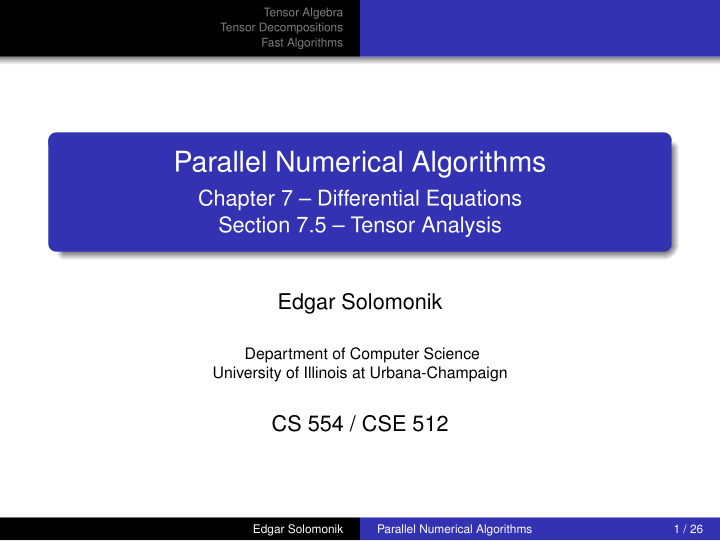 parallel numerical algorithms
