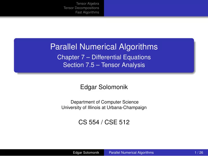 parallel numerical algorithms