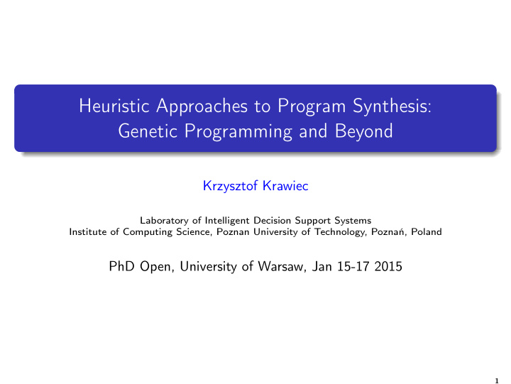 heuristic approaches to program synthesis genetic