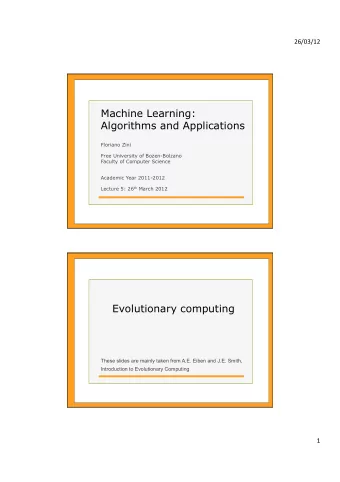 Machine Learning:  Algorithms and Applications  Floriano Zini  Free University of Bozen-Bolzano