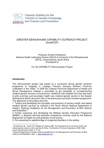 GREATER SEKHUKHUNE-CAPABILITY OUTREACH PROJECT  (GraSCOP)  Professor Arnold Christianson  National