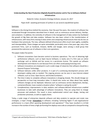 Understanding the Next Production (Digitally Based) Revolution and its Ties to Software-Defined