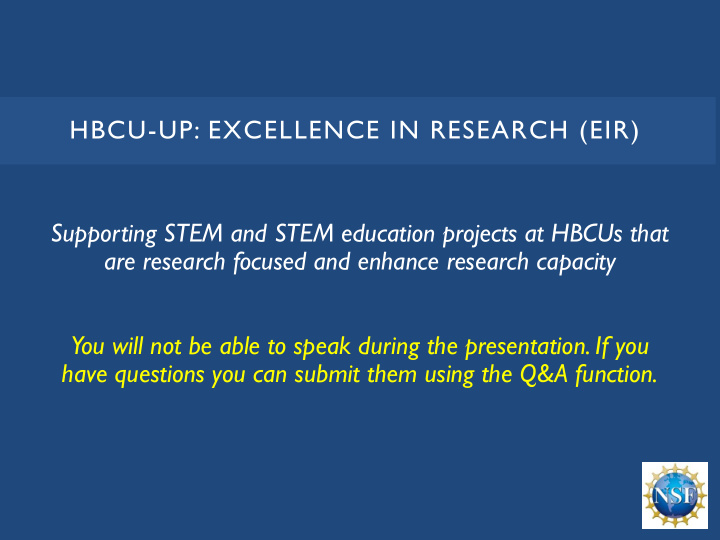 hbcu up excellence in research eir supporting stem and