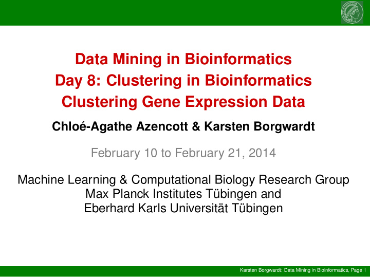 data mining in bioinformatics day 8 clustering in